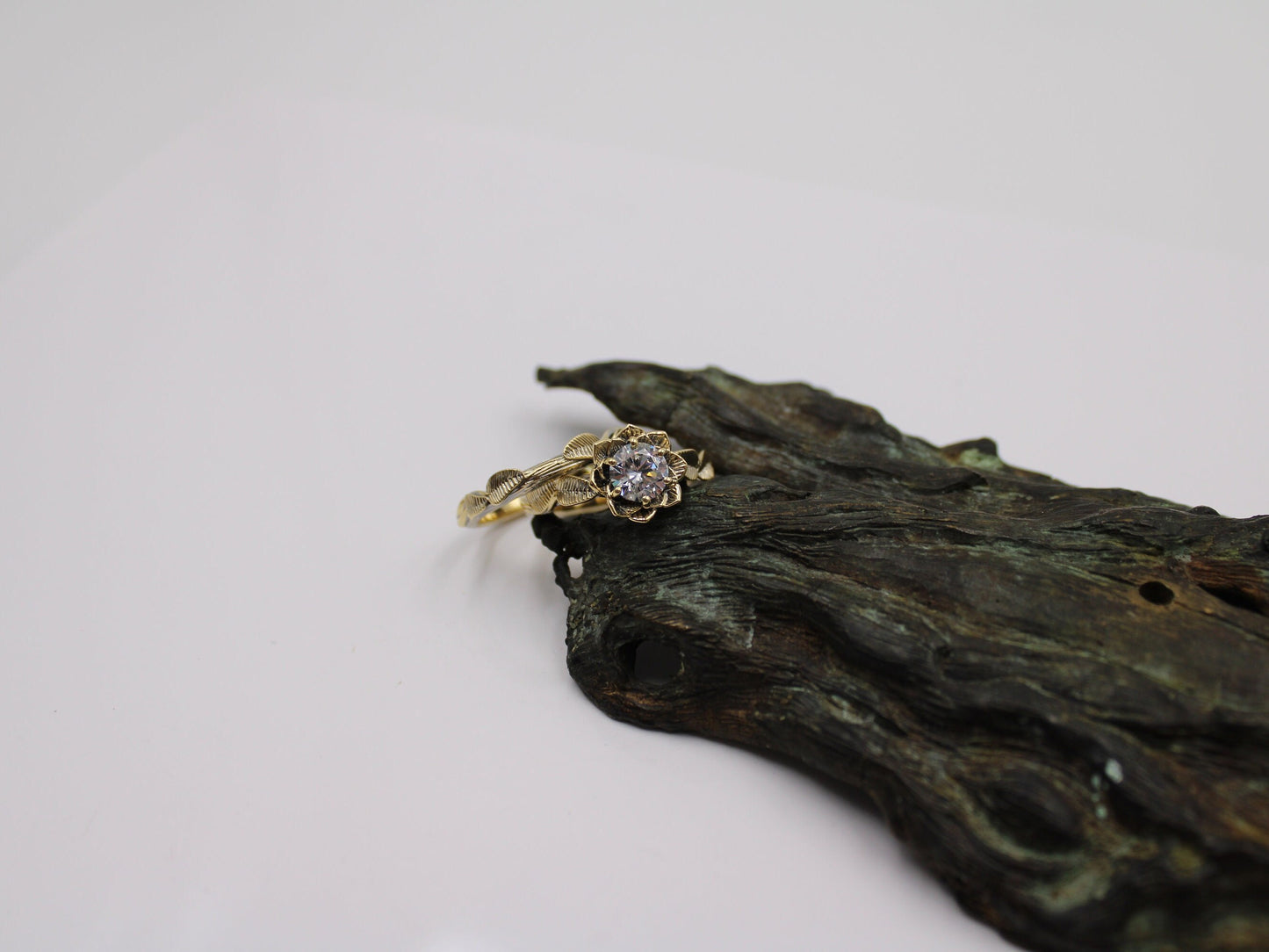 Moissanite Lotus Bridal Set - JF Fantasy Jewelry