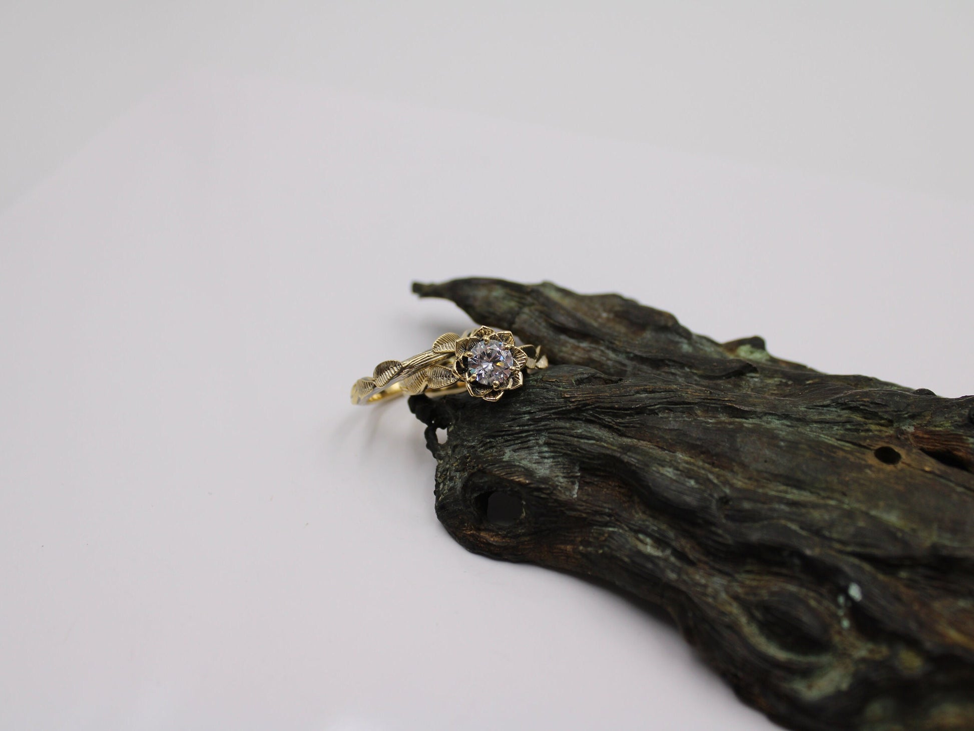 Moissanite Lotus Bridal Set - JF Fantasy Jewelry