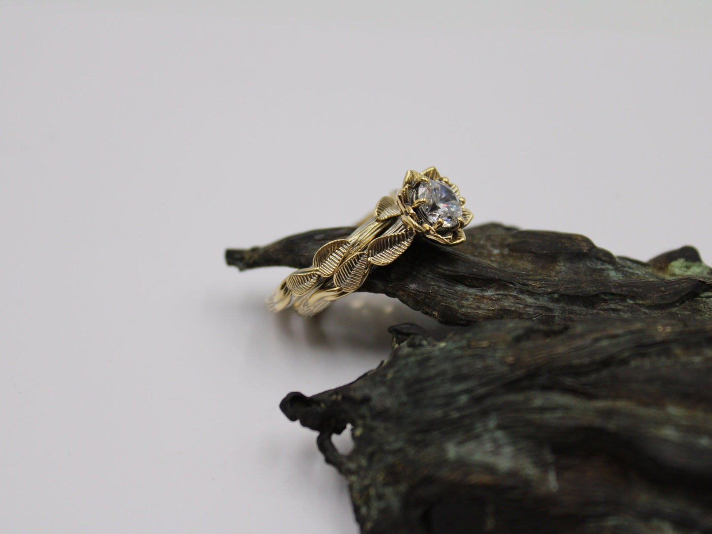 Moissanite Lotus Bridal Set - JF Fantasy Jewelry