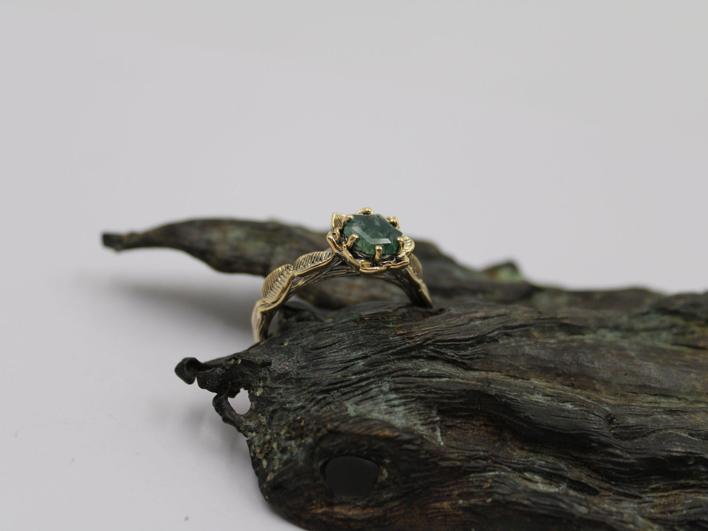 Moss Agate Lotus Gold Engagement Ring