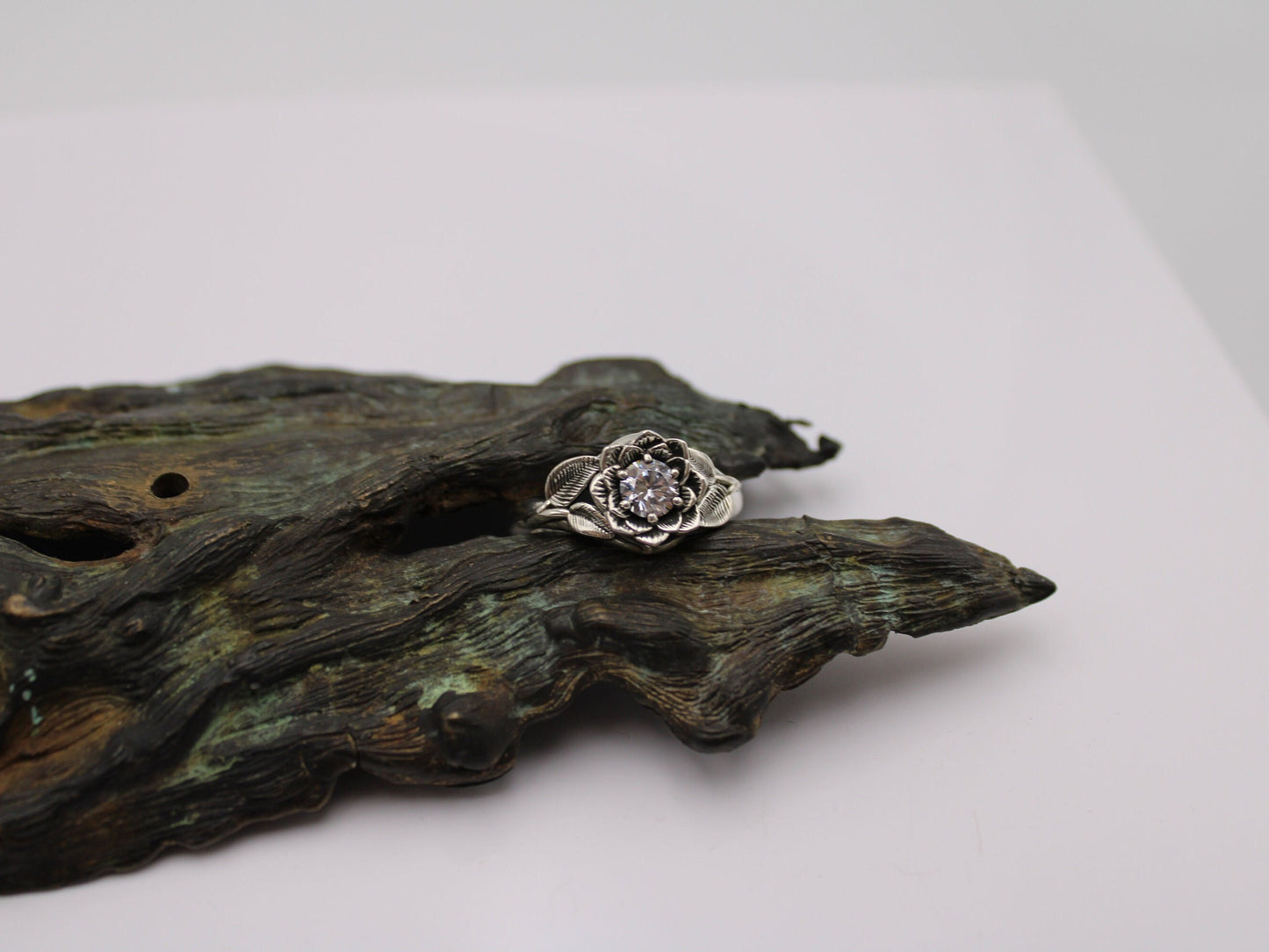 Radiant Bloom Set, Sterling Silver Moissanite Lotus Bridal Set - JF Fantasy Jewelry