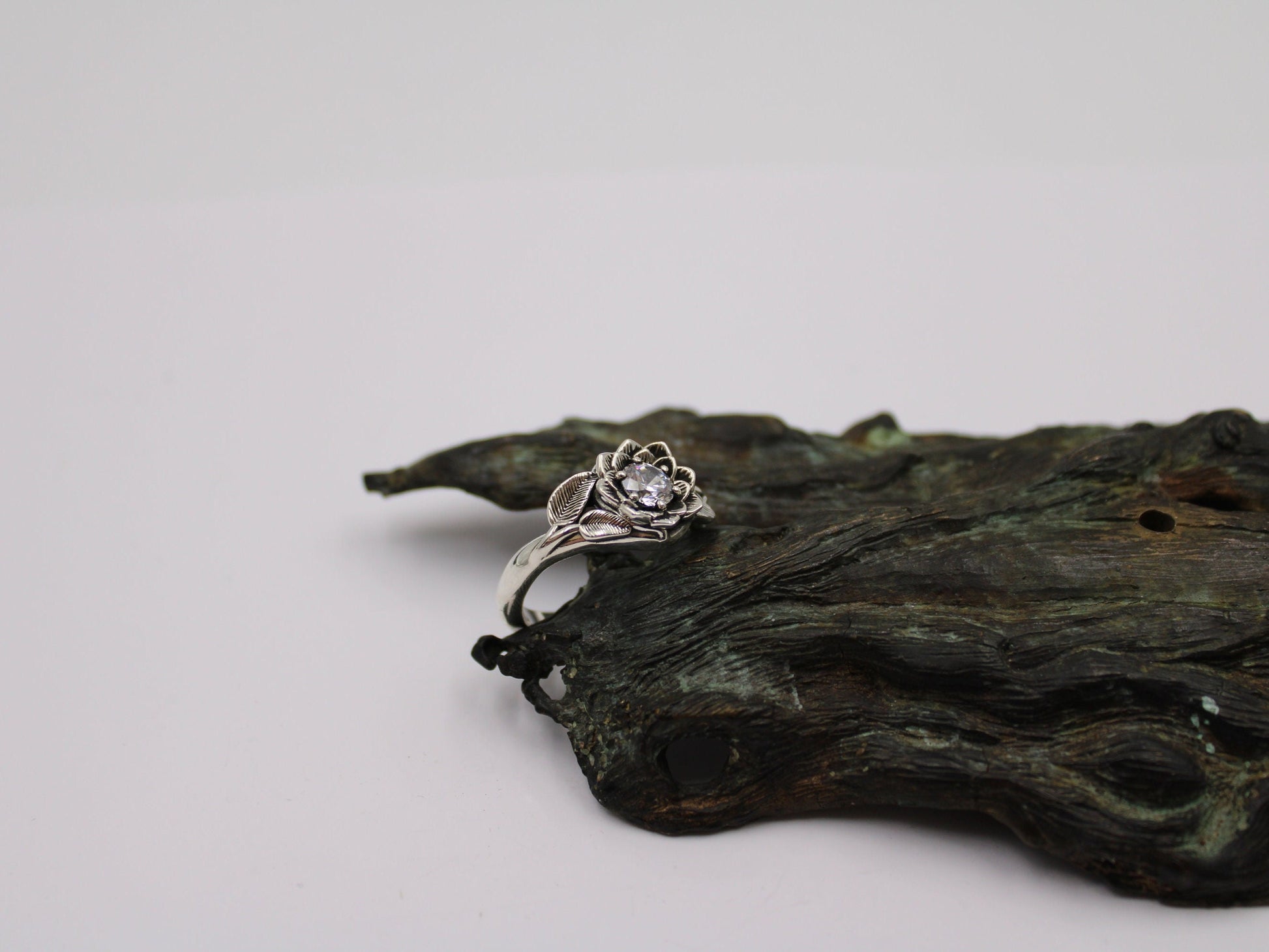 Radiant Bloom Set, Sterling Silver Moissanite Lotus Bridal Set - JF Fantasy Jewelry