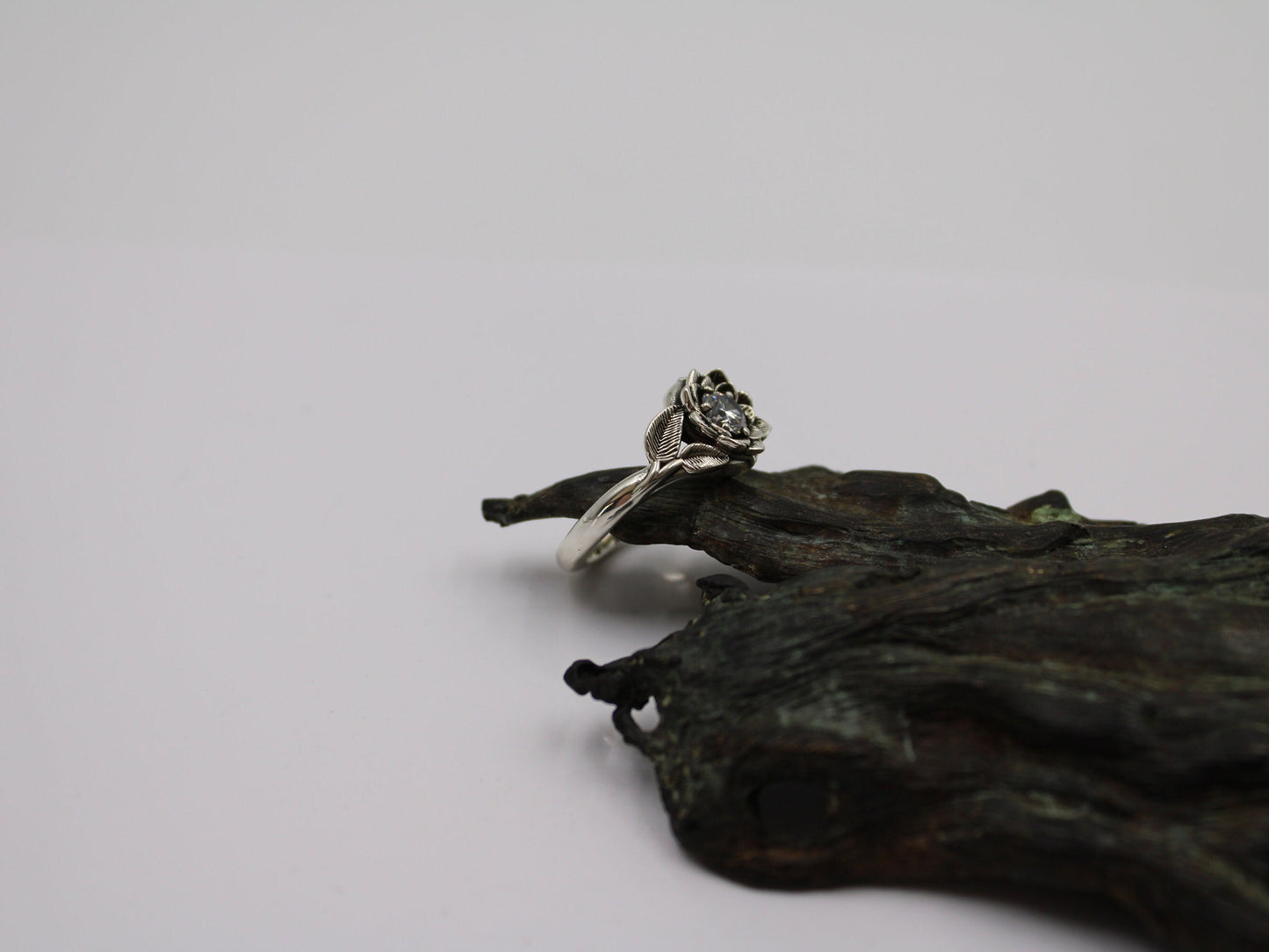 Radiant Bloom Set, Sterling Silver Moissanite Lotus Bridal Set - JF Fantasy Jewelry