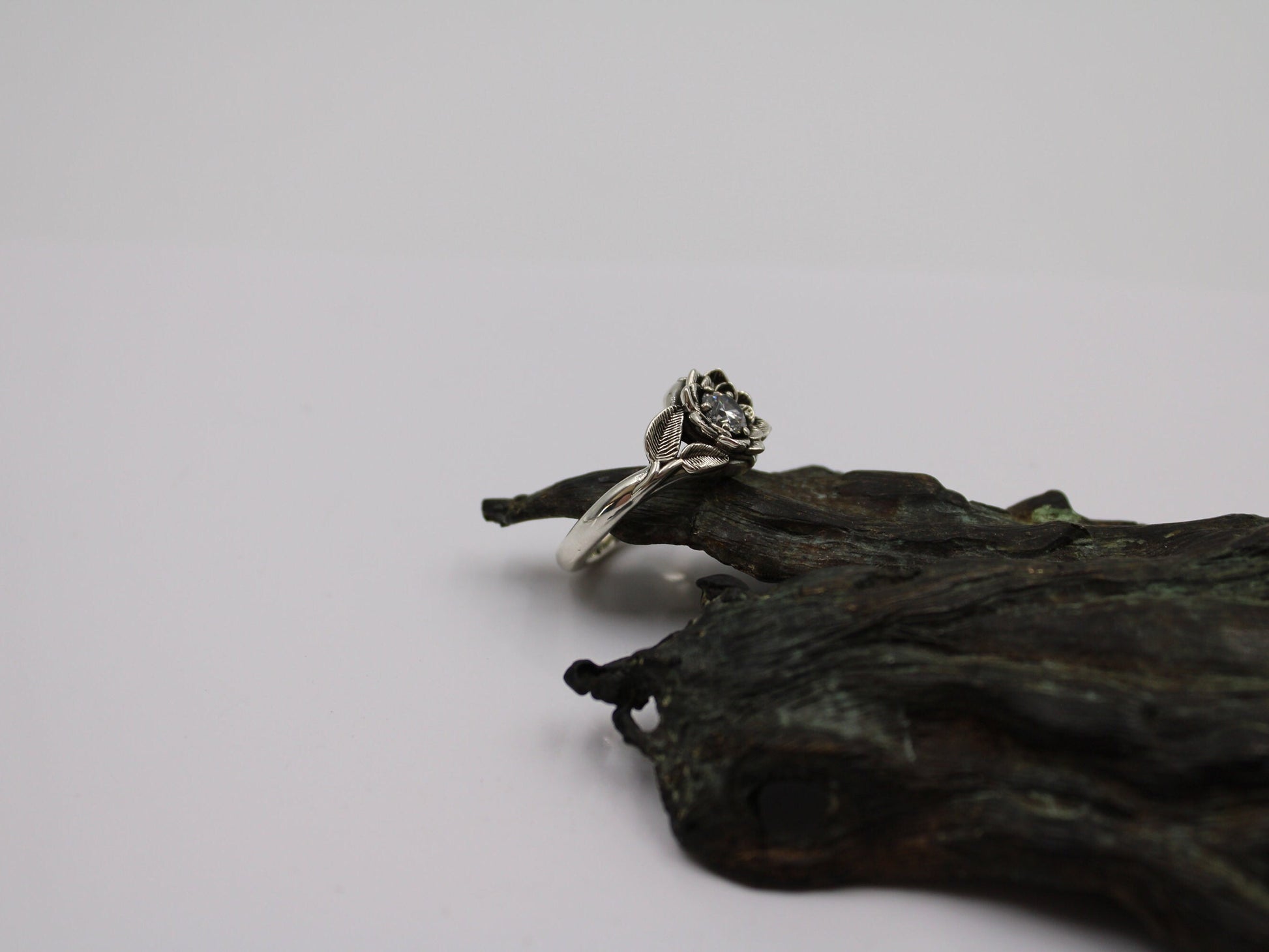 Radiant Bloom Set, Sterling Silver Moissanite Lotus Bridal Set - JF Fantasy Jewelry