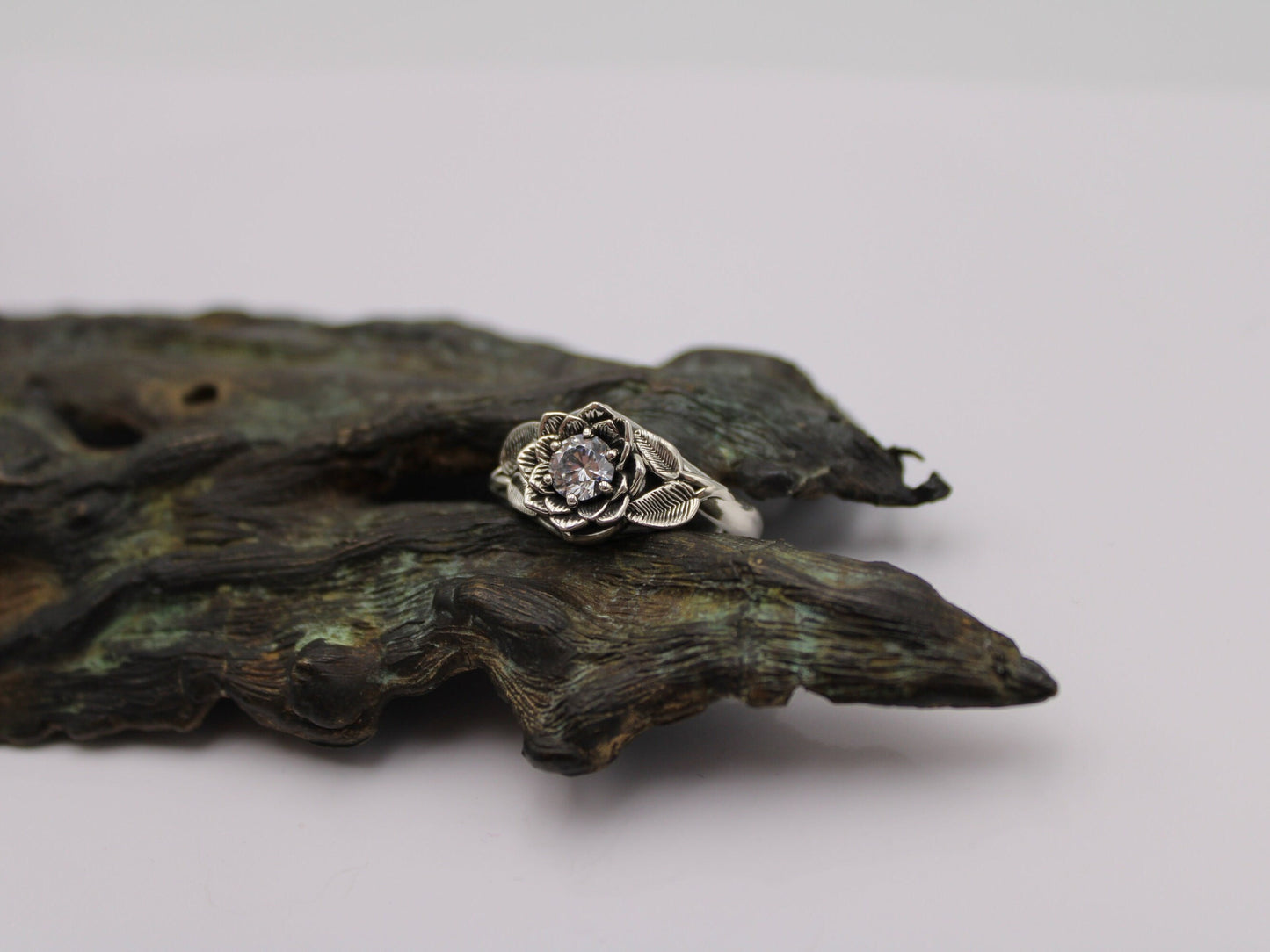 Radiant Bloom - Sterling Silver Moissanite Lotus Ring - JF Fantasy Jewelry