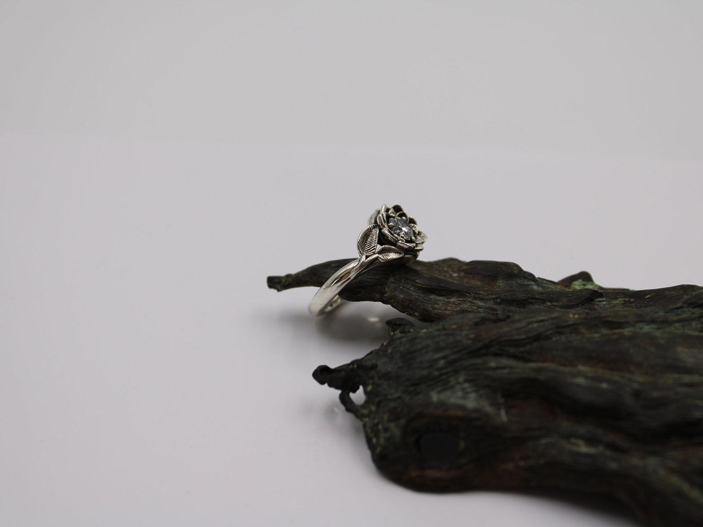 Radiant Bloom - Sterling Silver Moissanite Lotus Ring - JF Fantasy Jewelry