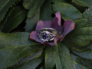 Radiant Bloom Set, Sterling Silver Iolite Lotus Bridal Set