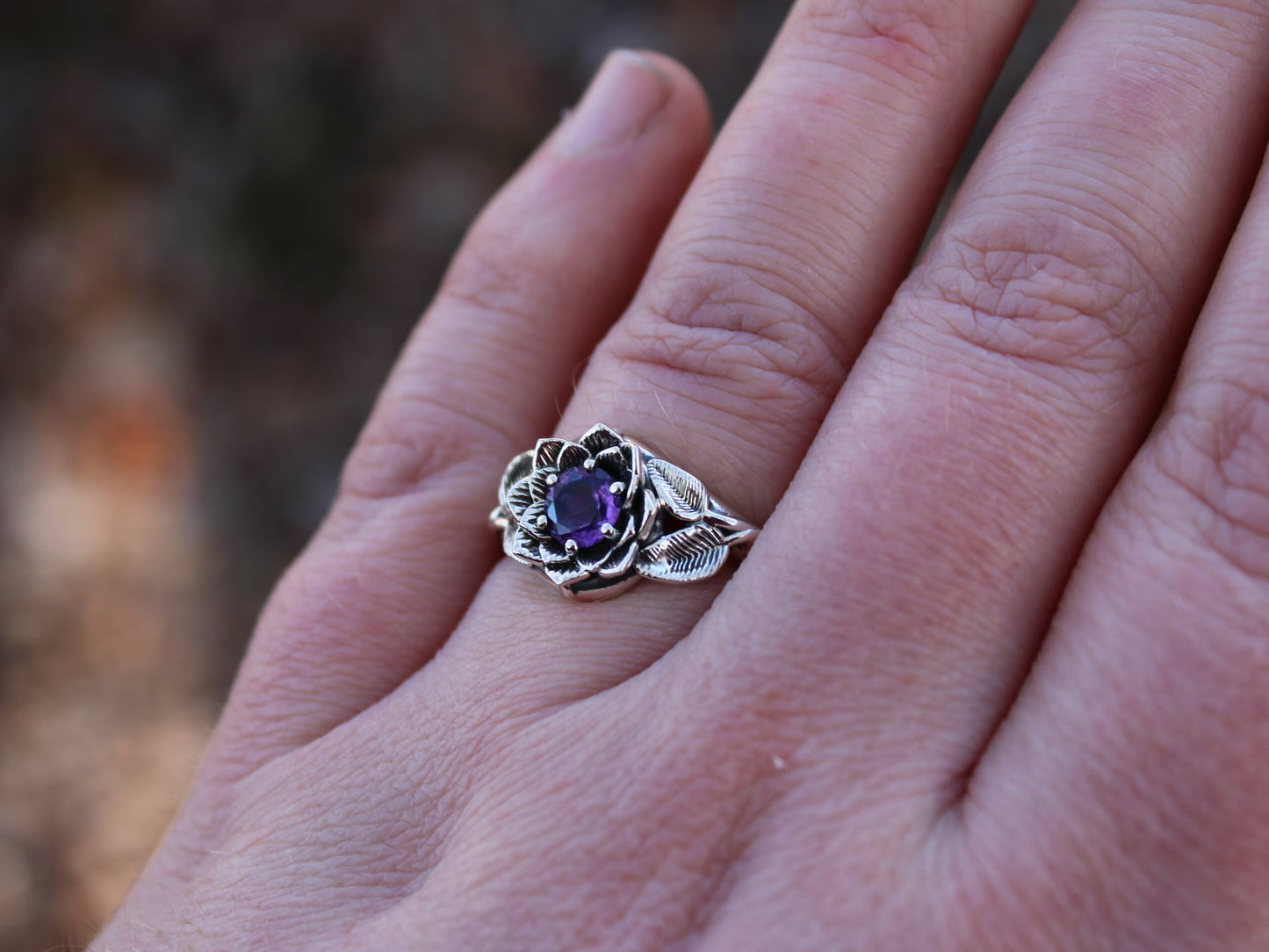 Radiant Bloom - Sterling Silver Amethyst Lotus Ring