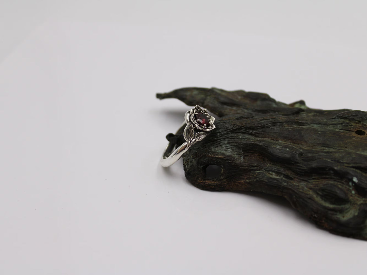 Radiant Bloom - Sterling Silver Garnet Lotus Ring