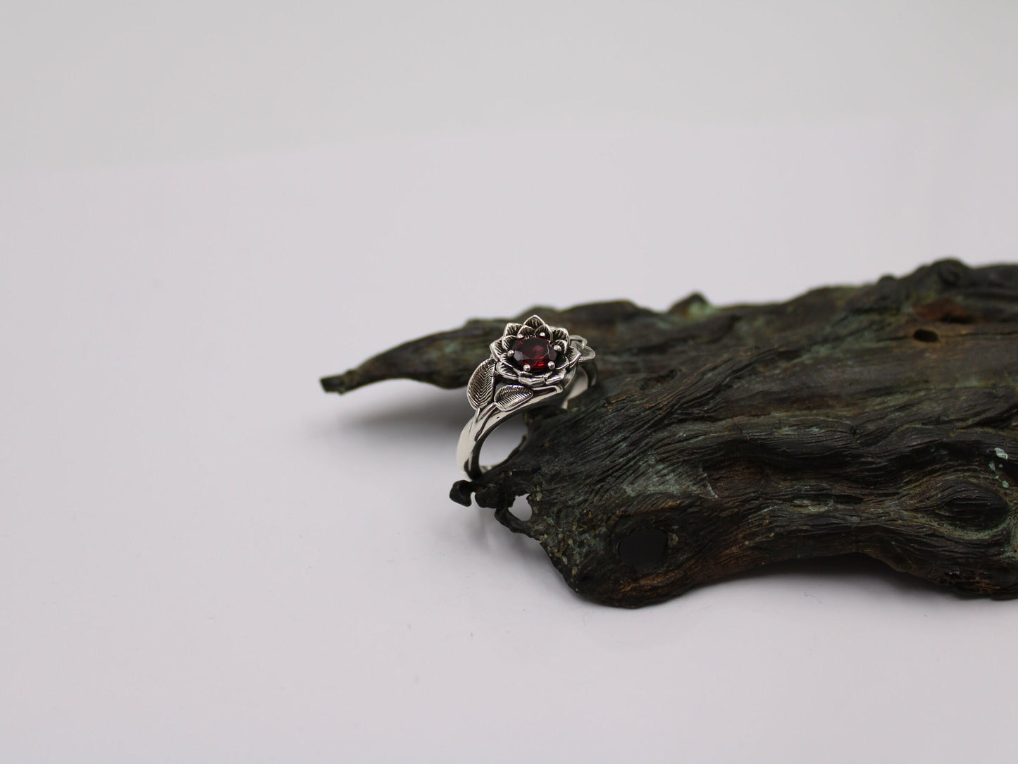 Radiant Bloom - Sterling Silver Garnet Lotus Ring