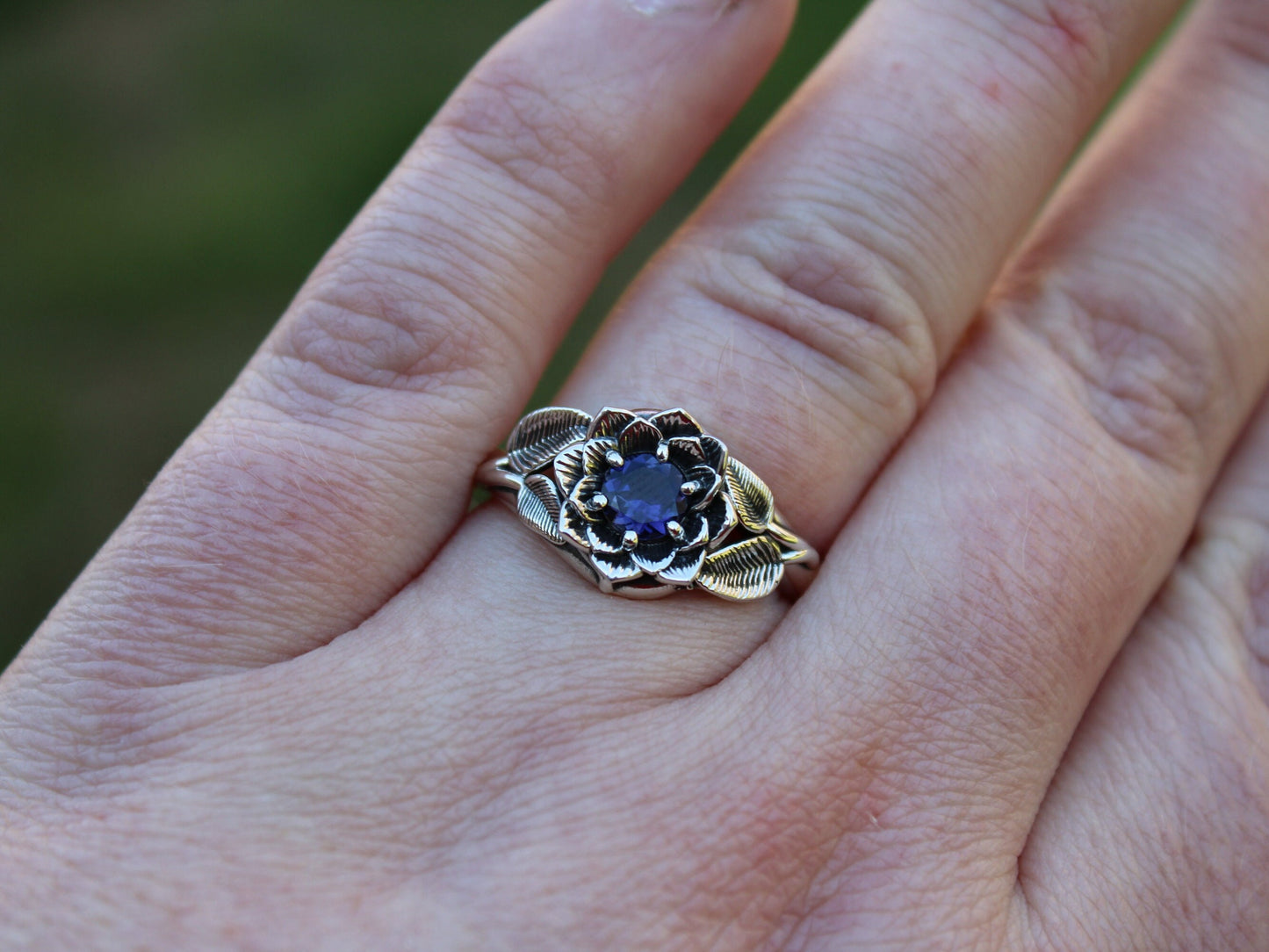 Radiant Bloom - Sterling Silver Iolite Lotus Ring - JF Fantasy Jewelry