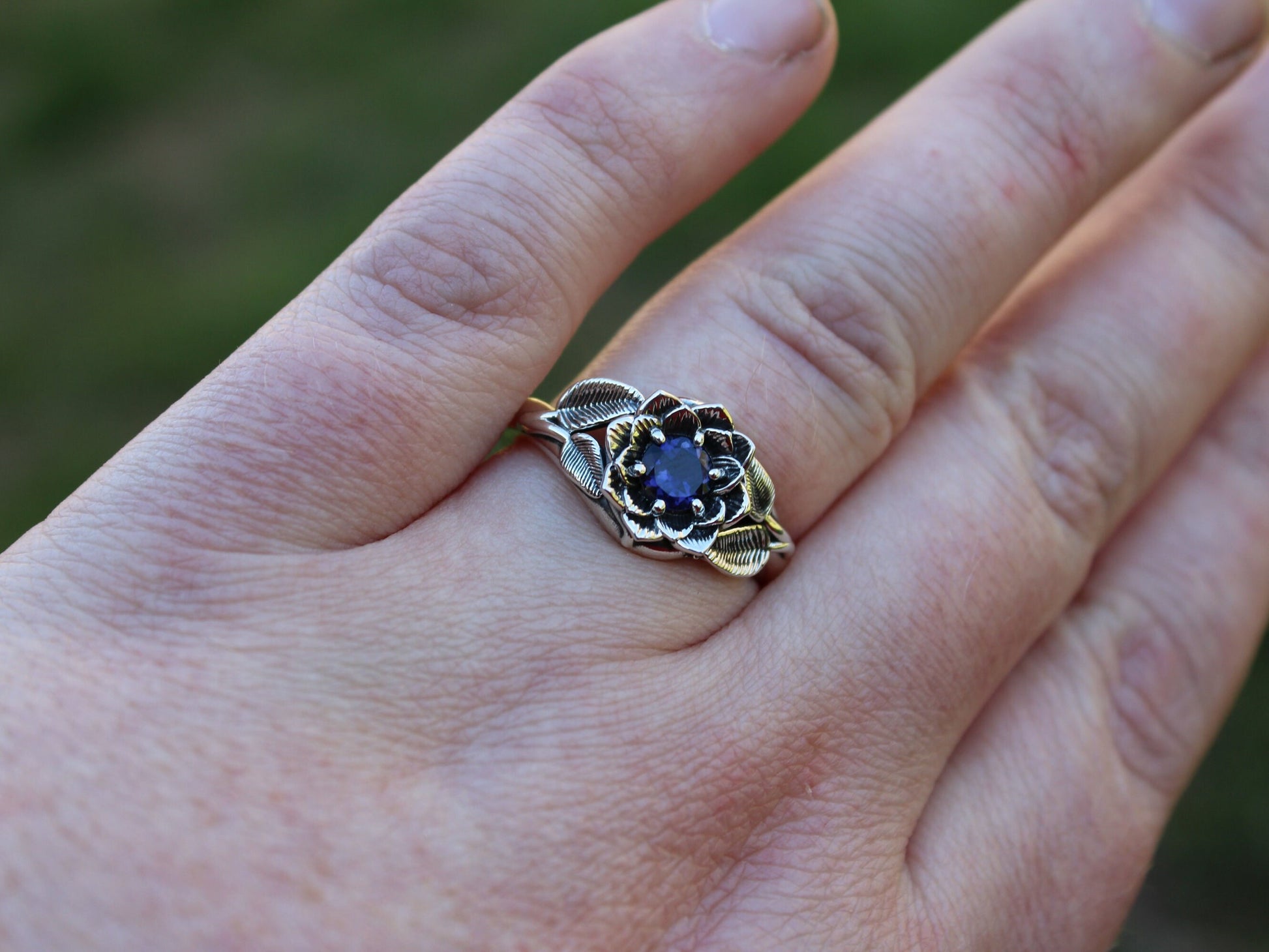 Radiant Bloom - Sterling Silver Iolite Lotus Ring - JF Fantasy Jewelry