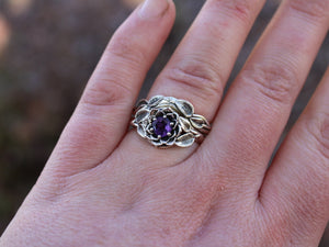 Radiant Bloom Set, Sterling Silver Amethyst Lotus Bridal Set