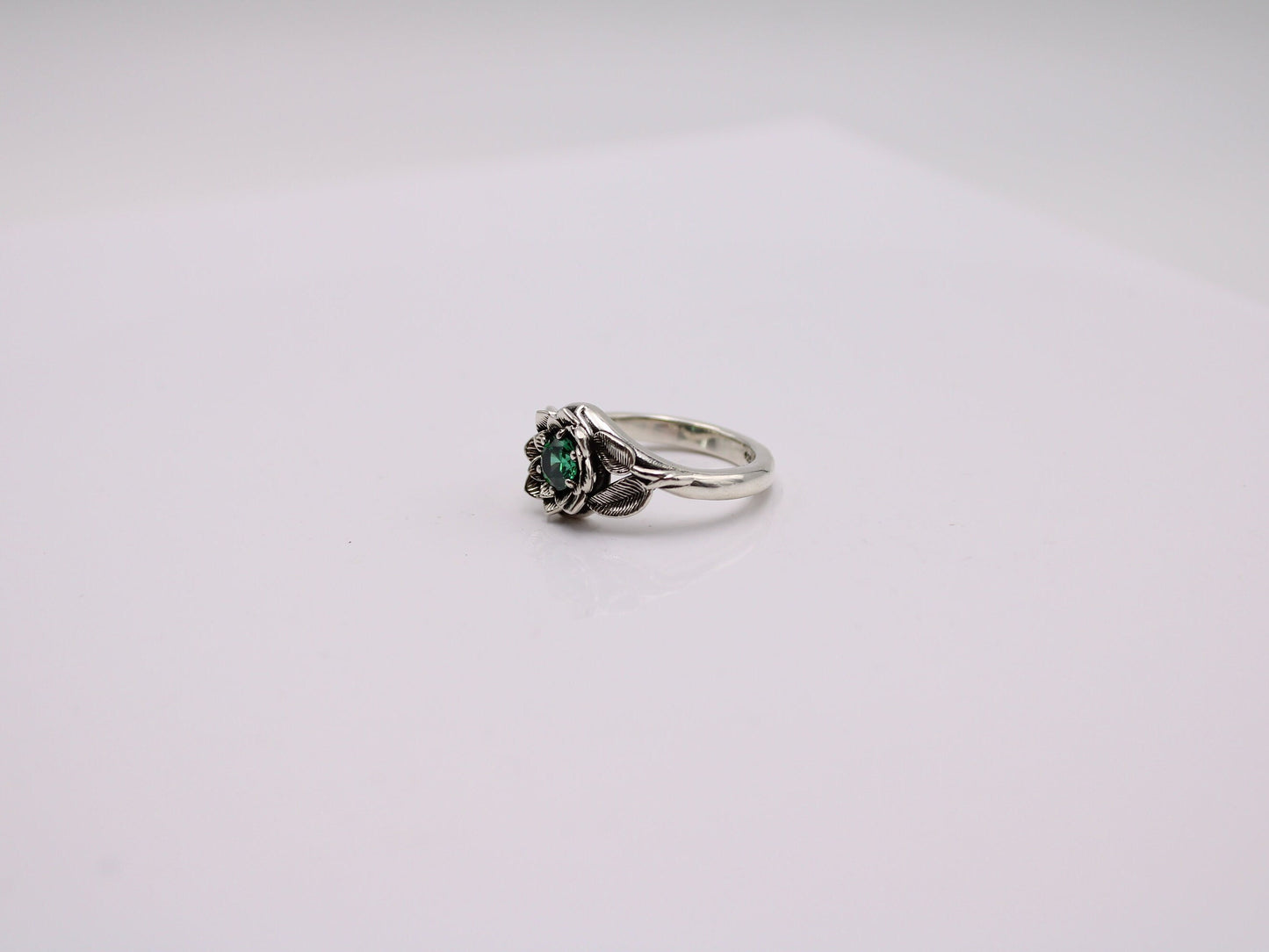 Radiant Bloom - Sterling Silver Green CZ Lotus Ring