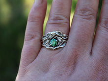 Load image into Gallery viewer, Radiant Bloom Set, Sterling Silver Green CZ Lotus Bridal Set
