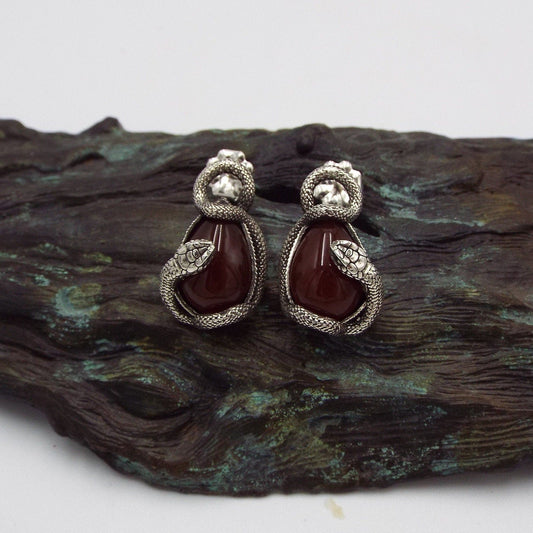 Carnelian Snake Earrings - JF Fantasy Jewelry