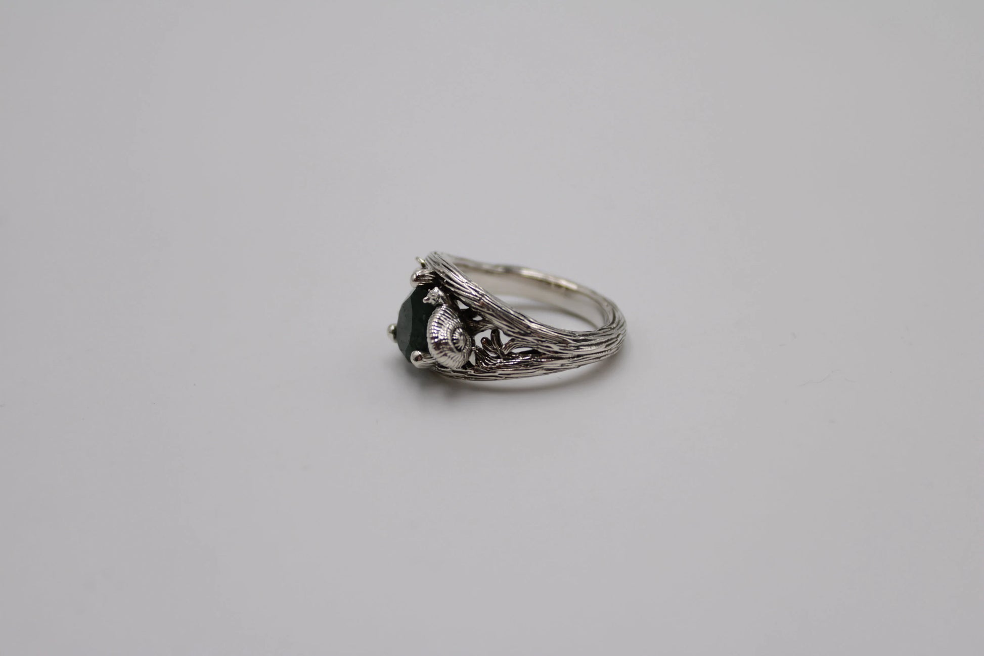 Floral Trails - Moss Agate Snail Ring - JF Fantasy Jewelry