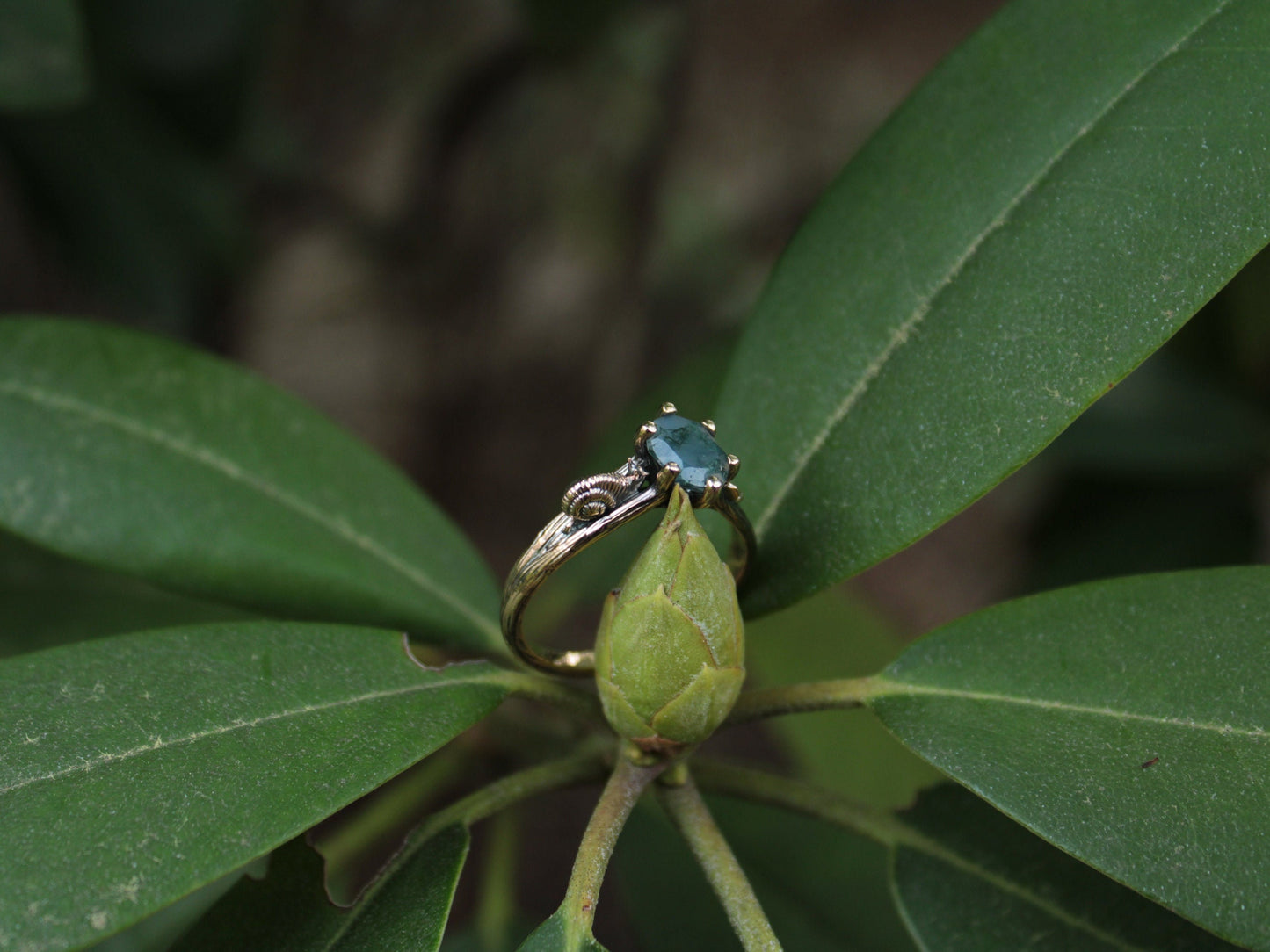 Petals and Shells Set - Moss Agate Gold Snail Bridal Ring Set