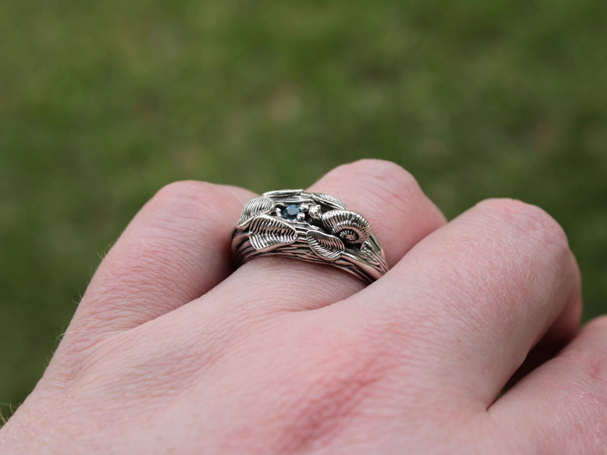 Tiny Sips - Leaf Snail Blue Topaz Ring - JF Fantasy Jewelry