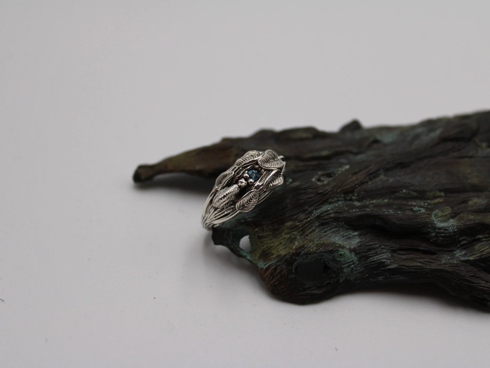 Tiny Sips - Leaf Snail Blue Topaz Ring - JF Fantasy Jewelry