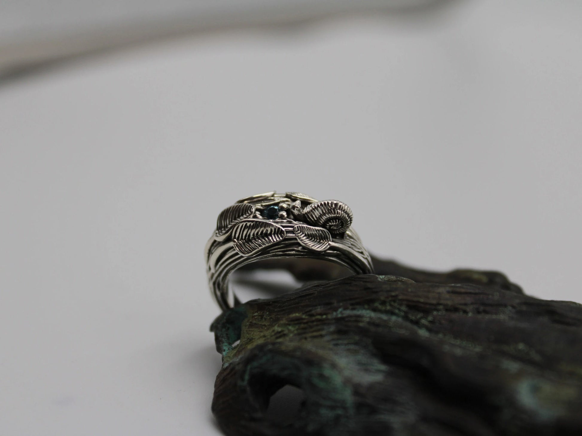 Tiny Sips - Leaf Snail Blue Topaz Ring - JF Fantasy Jewelry