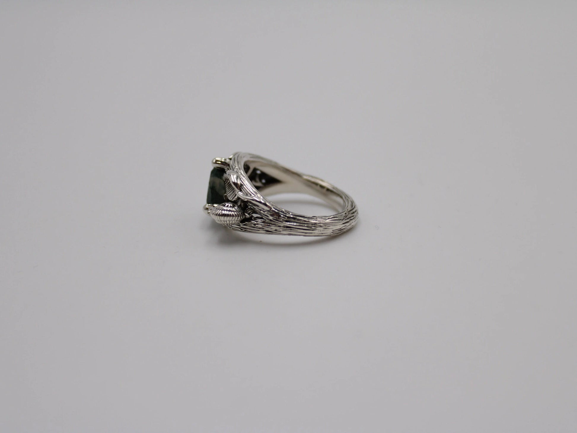 Garden Journey - Moss Agate Leaf Snail Ring - JF Fantasy Jewelry