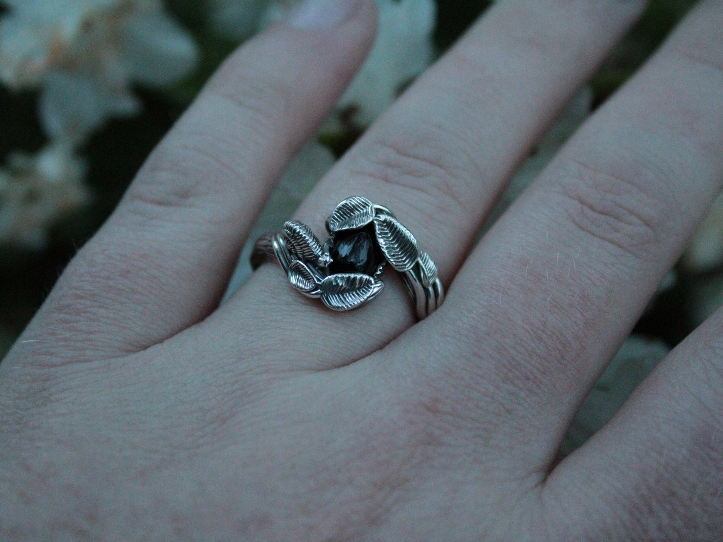 Leafy Trails - Black Onyx Snail Ring