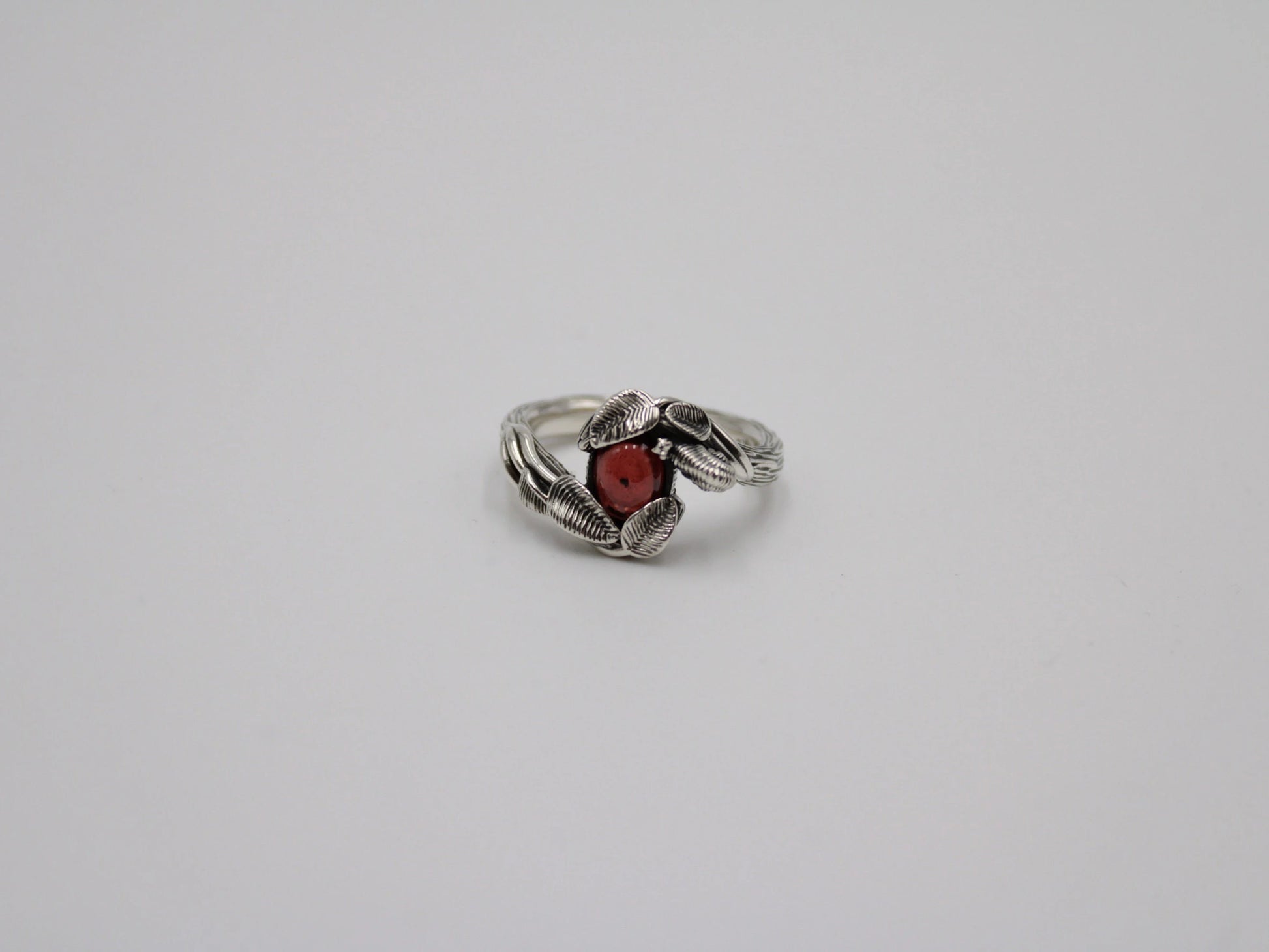 Leafy Trails - Garnet Snail Ring - JF Fantasy Jewelry