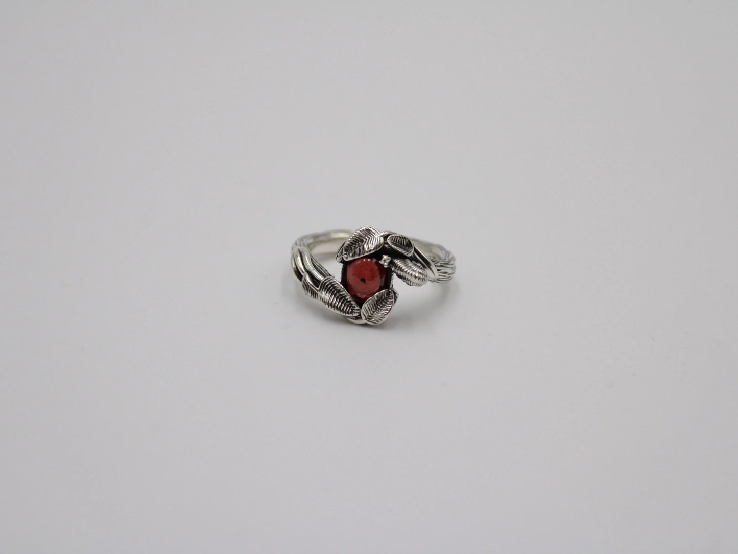 Leafy Trails - Garnet Snail Ring - JF Fantasy Jewelry