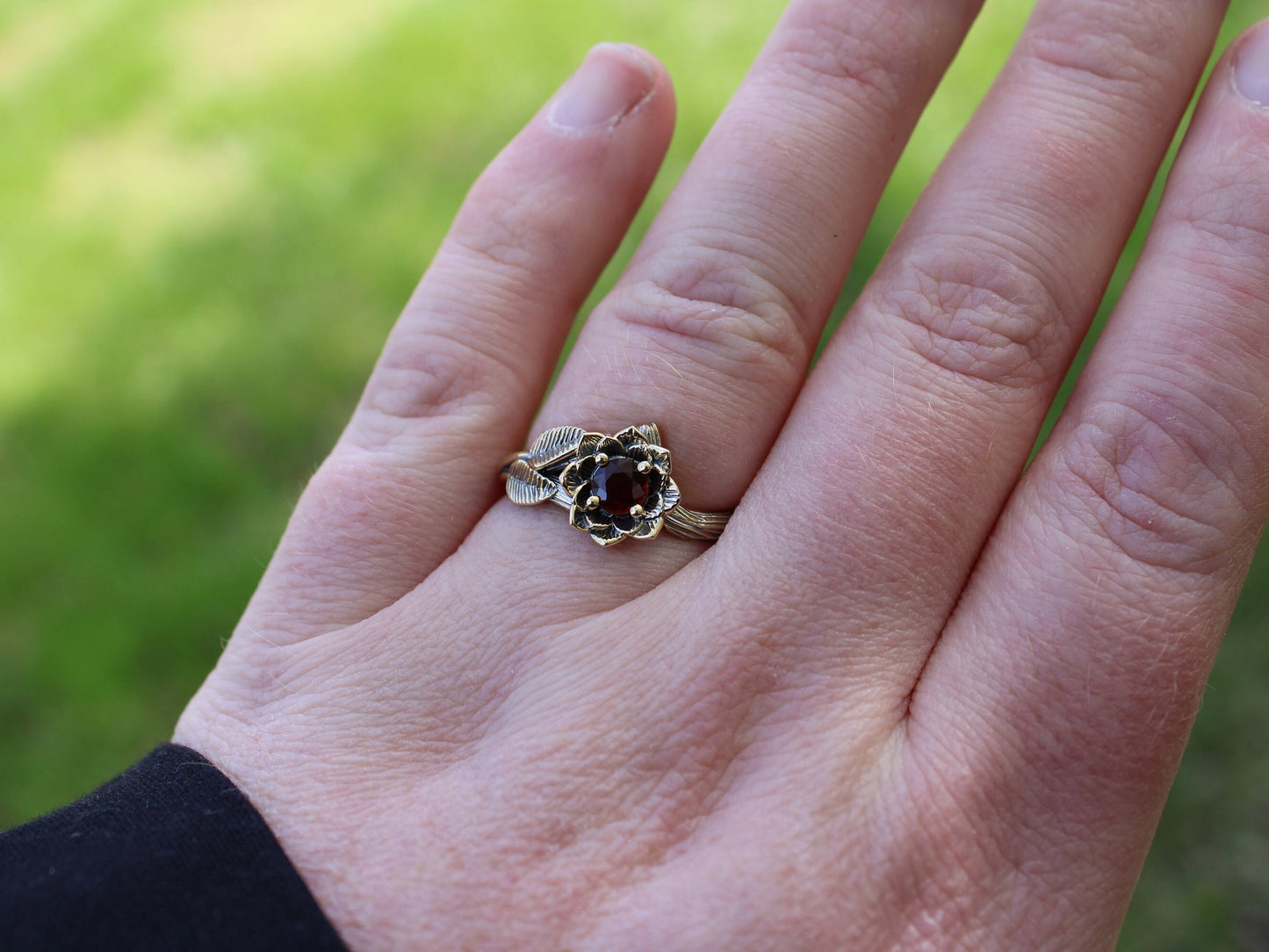 Sunset Petals, Ruby Gold Lotus Engagement Ring - JF Fantasy Jewelry