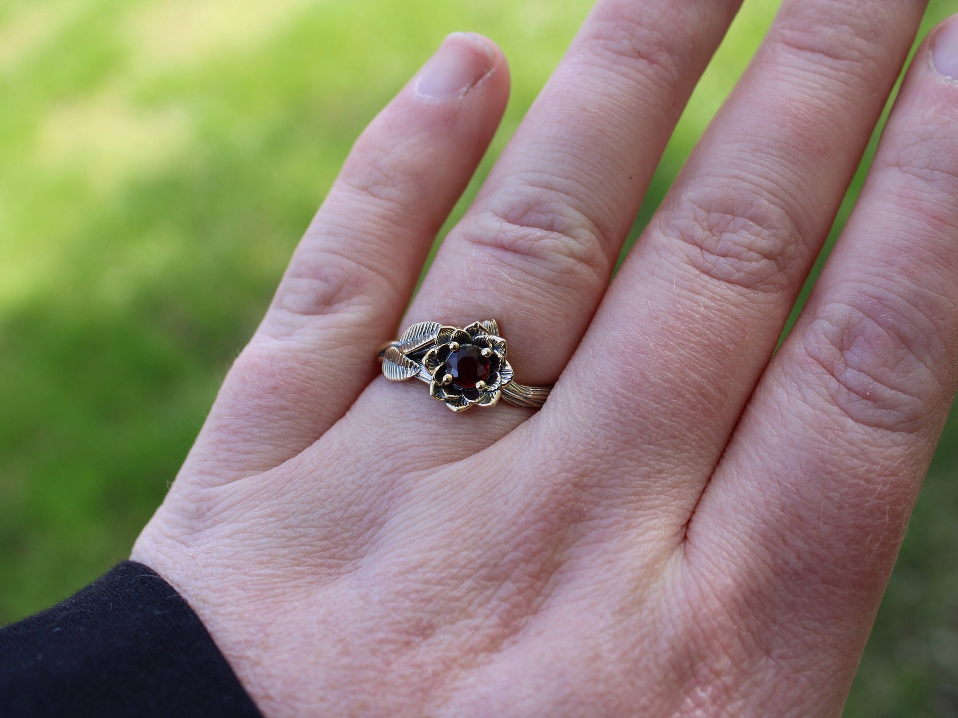 Sunset Petals, Ruby Gold Lotus Engagement Ring - JF Fantasy Jewelry