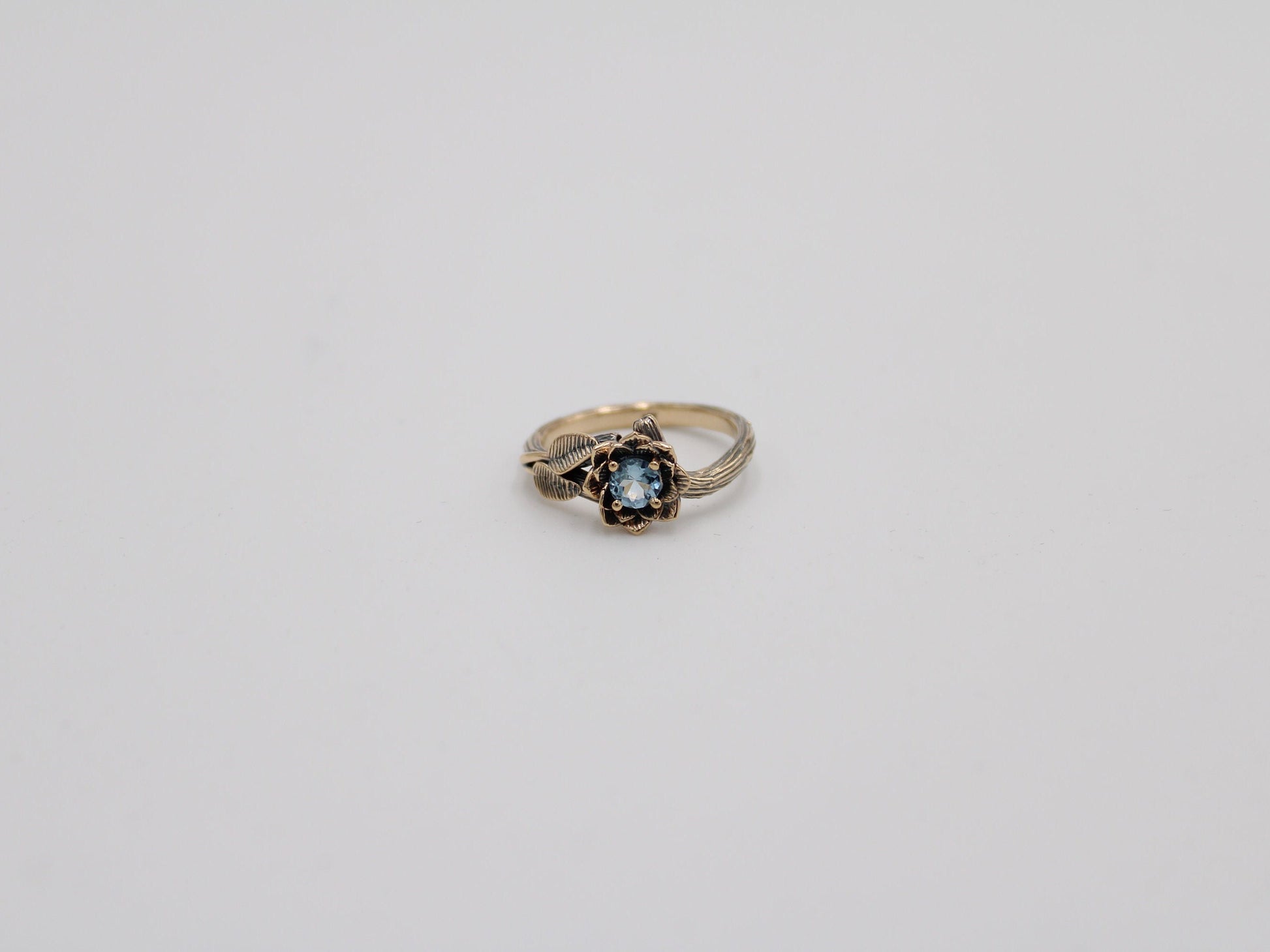 Sea of Petals, Aquamarine Gold Lotus Engagement Ring - JF Fantasy Jewelry
