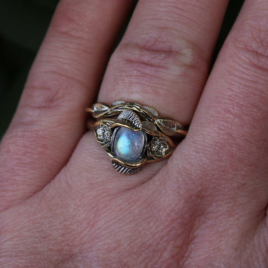 Lotus Leaf Dance Set, Moonstone Lotus Bridal Set - JF Fantasy Jewelry