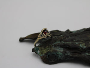 Lotus Leaf Dance, Garnet Gold Lotus Engagement Ring