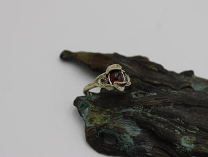 Lotus Leaf Dance, Garnet Gold Lotus Engagement Ring