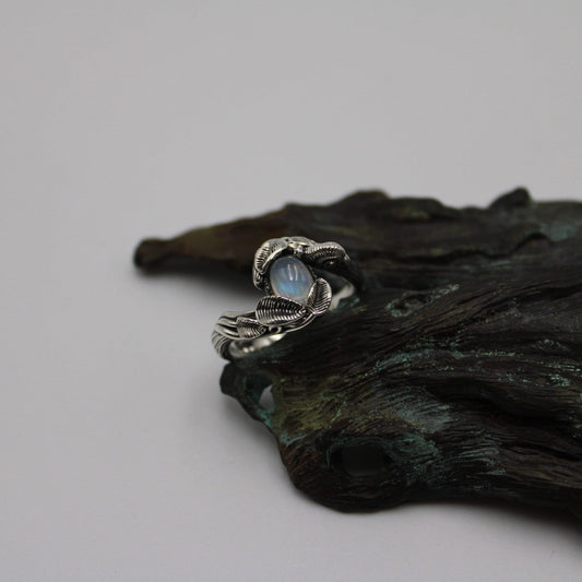 Leafy Trails - Moonstone Snail Ring - JF Fantasy Jewelry