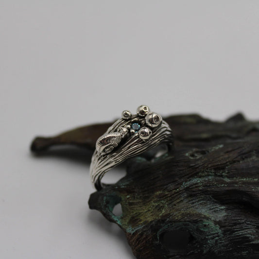 Tiny Sips, Mushroom Snail Blue Topaz Ring - JF Fantasy Jewelry