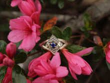 Load image into Gallery viewer, Lunar Bloom, Sapphire Gold Lotus Engagement Ring
