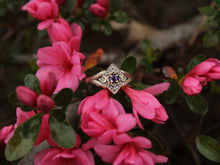 Load image into Gallery viewer, Lunar Bloom, Amethyst Gold Lotus Engagement Ring
