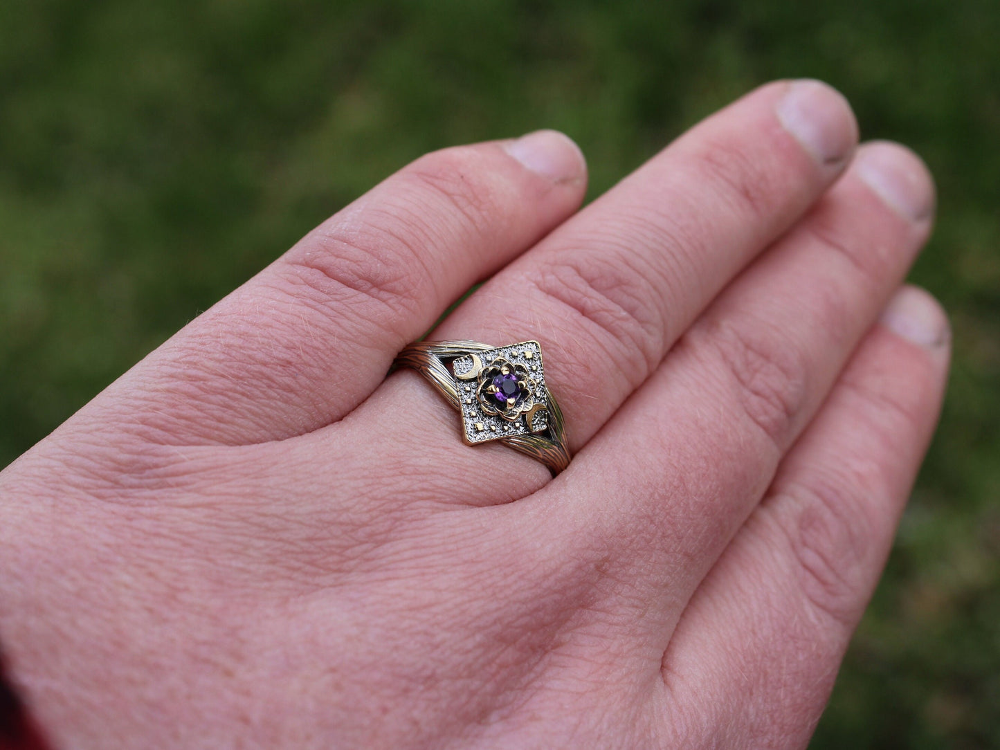 Lunar Bloom - Amethyst Gold Lotus Engagement Ring