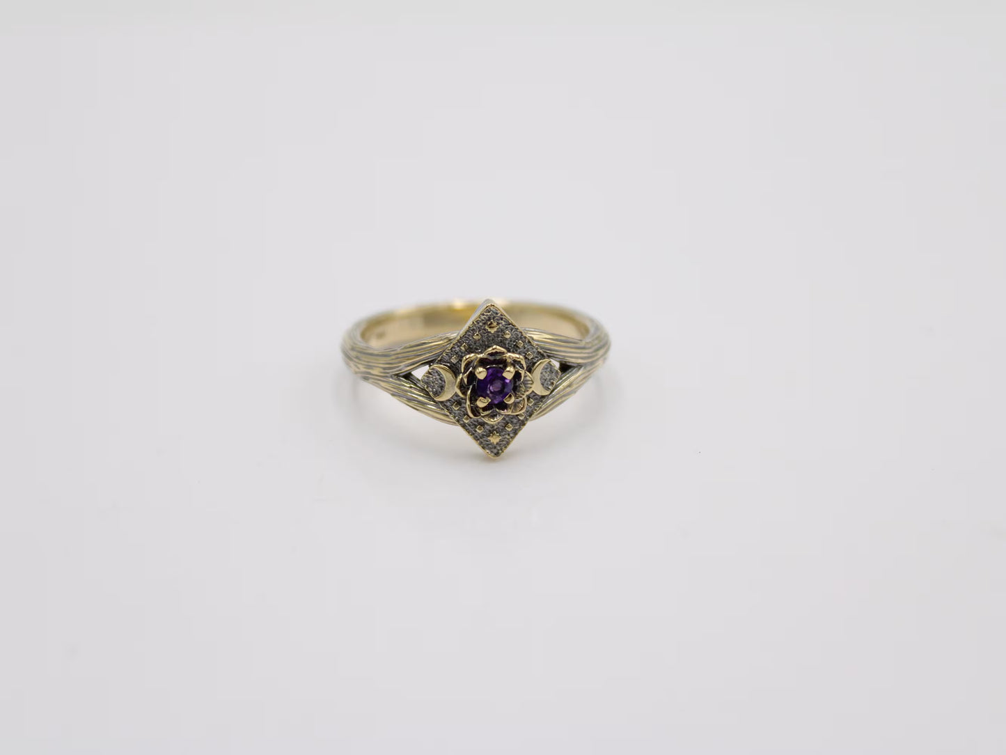 Lunar Bloom - Amethyst Gold Lotus Engagement Ring