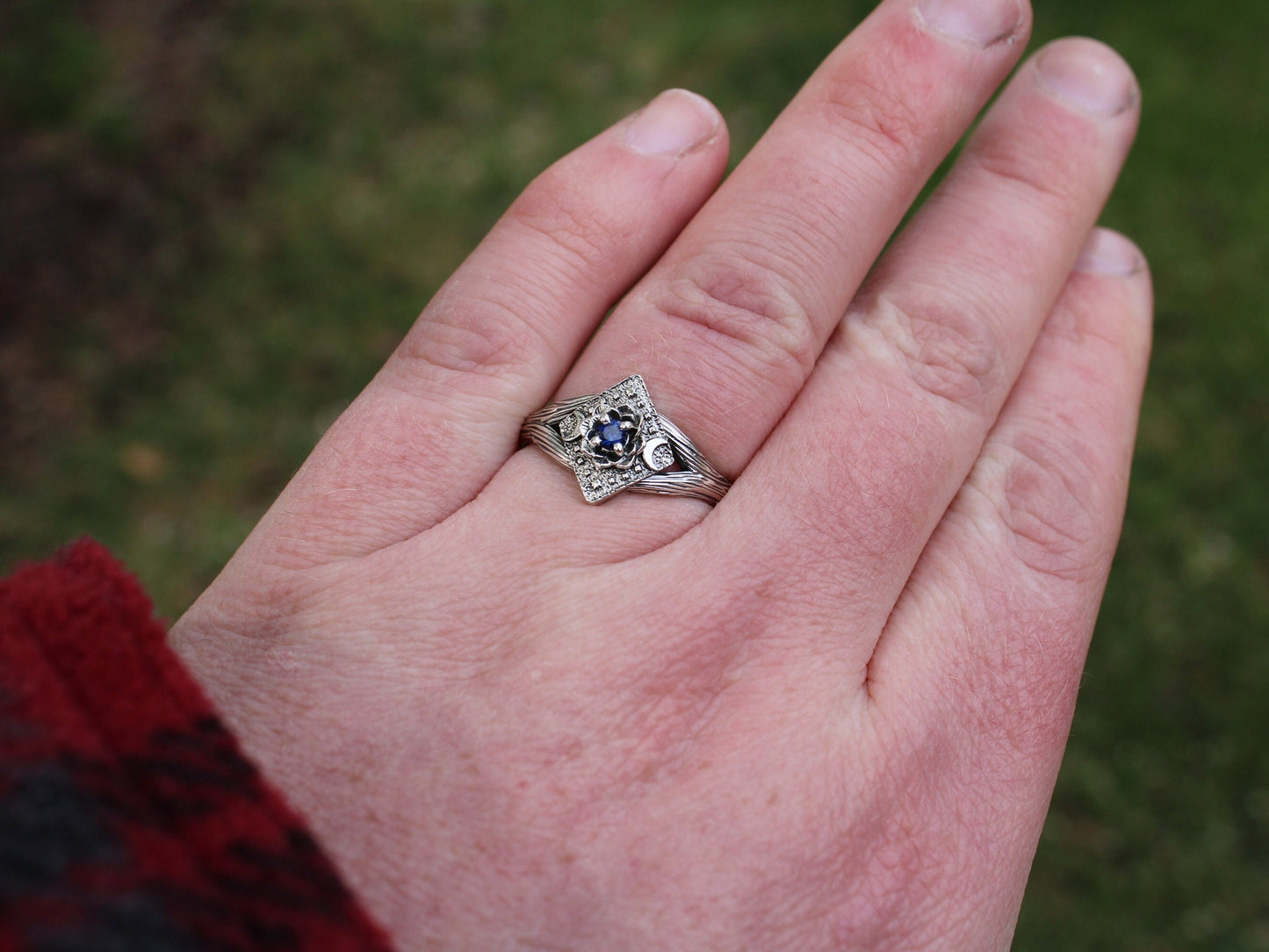 Lunar Bloom, Sapphire Lotus Engagement Ring - JF Fantasy Jewelry