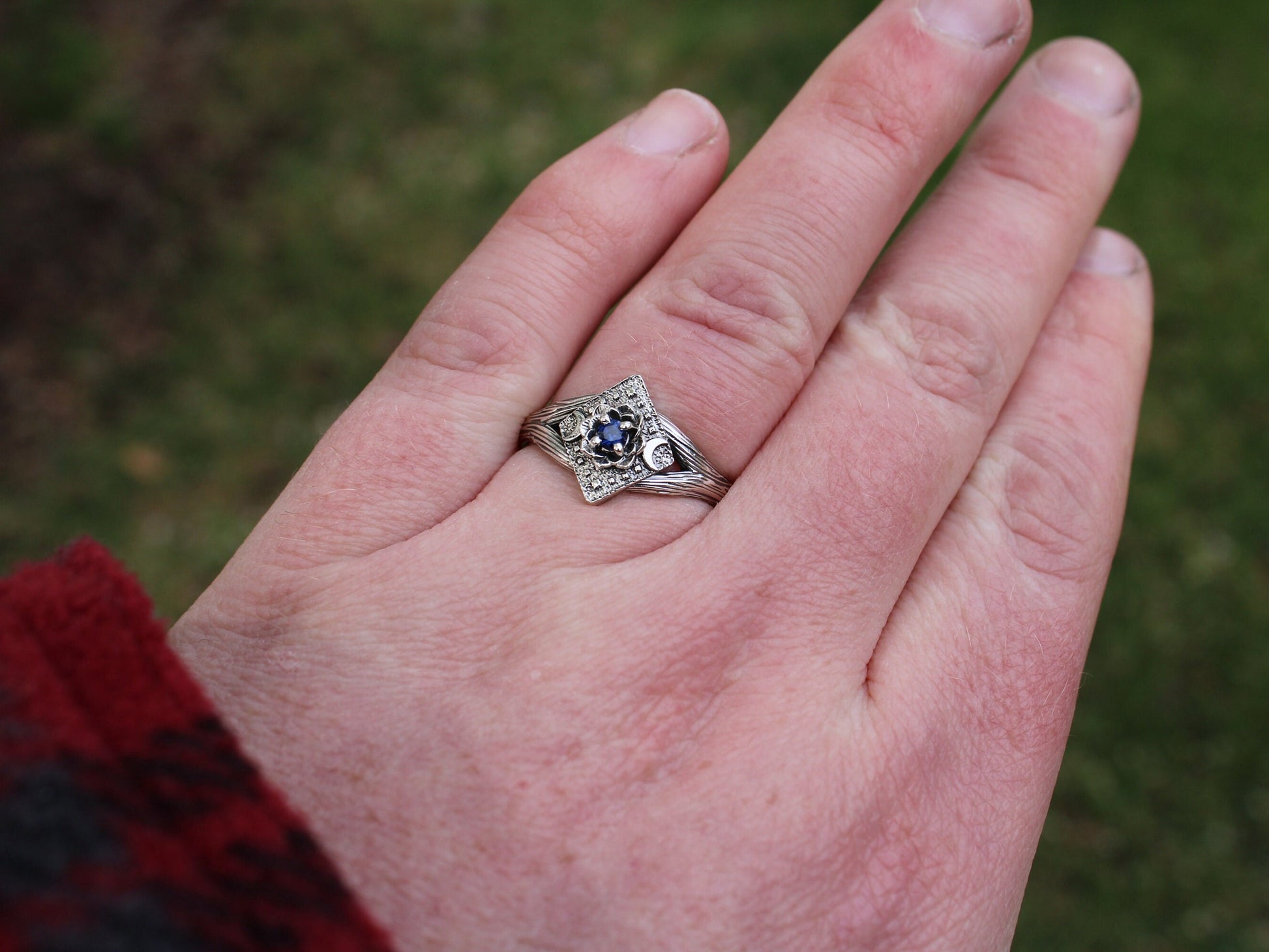 Lunar Bloom, Sapphire Lotus Engagement Ring - JF Fantasy Jewelry