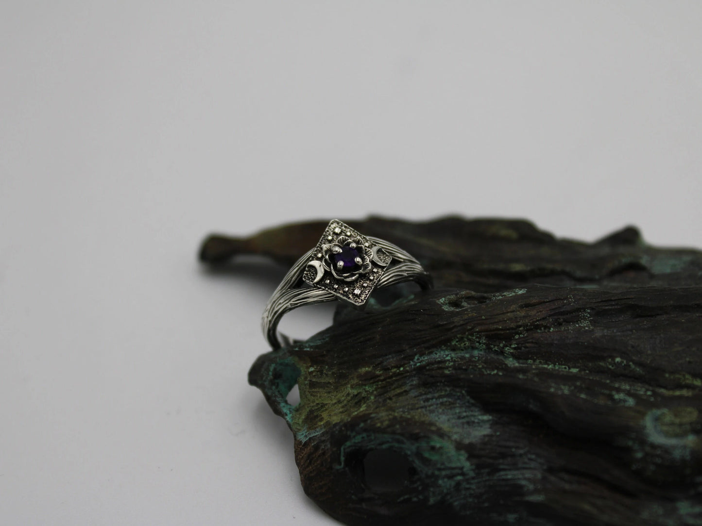 Lunar Bloom - Sapphire Lotus Engagement Ring - JF Fantasy Jewelry