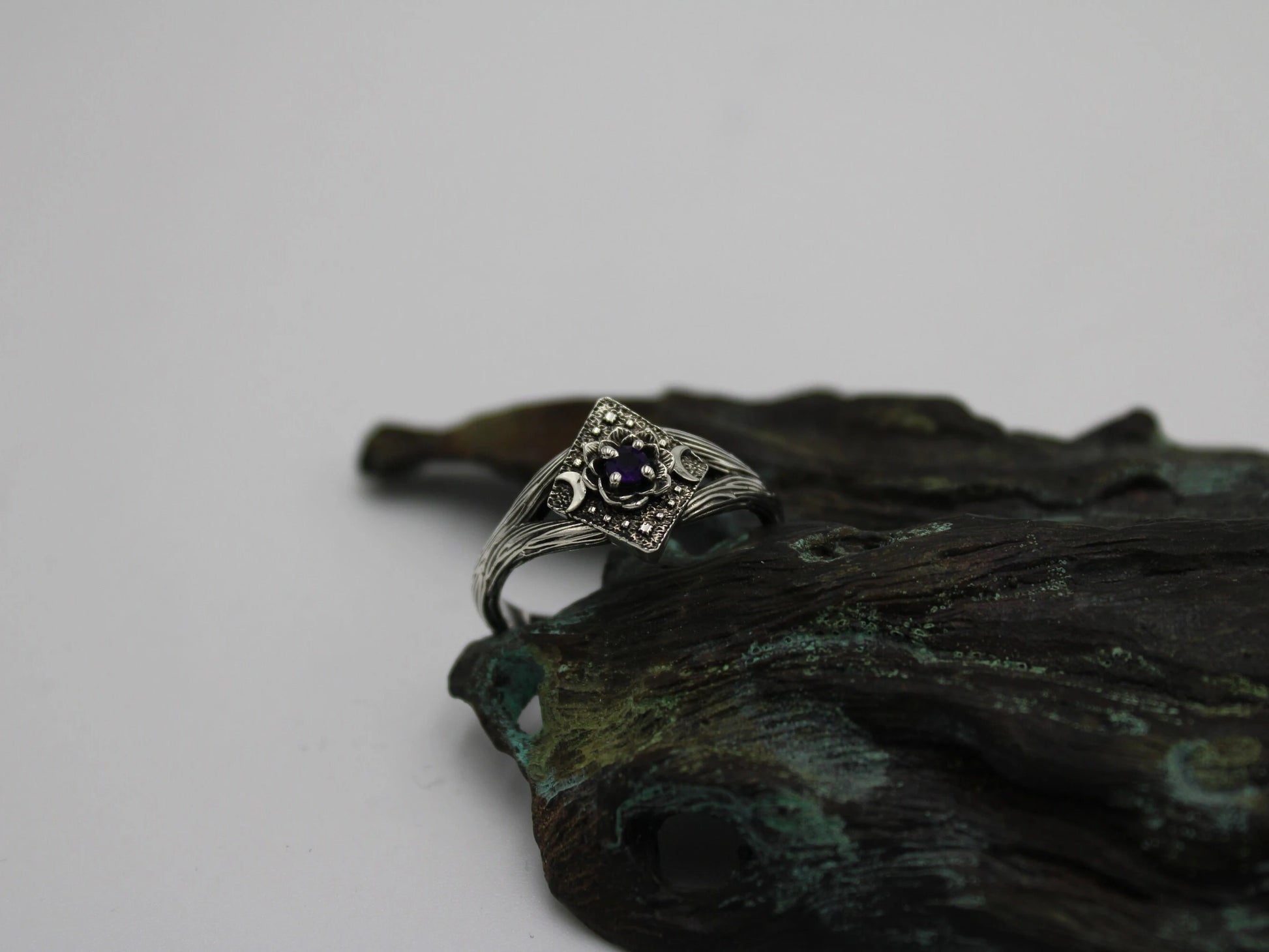 Lunar Bloom - Sapphire Lotus Engagement Ring - JF Fantasy Jewelry