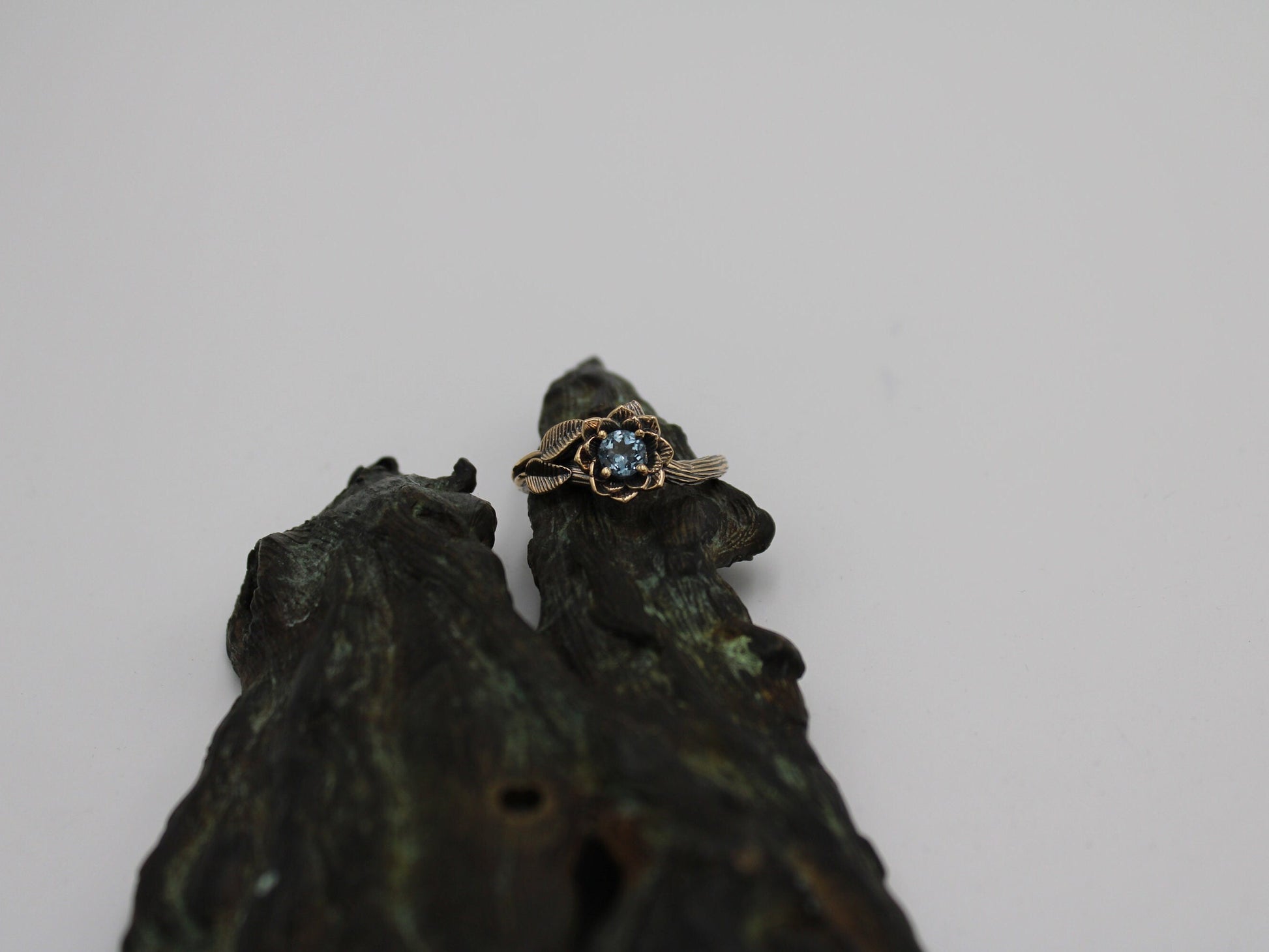 Sea of Petals, Aquamarine Gold Lotus Engagement Ring - JF Fantasy Jewelry