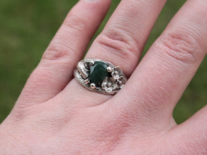 Floral Trails - Moss Agate Snail Ring