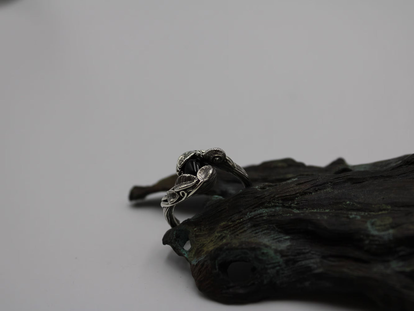 Leafy Trails - Black Onyx Snail Ring