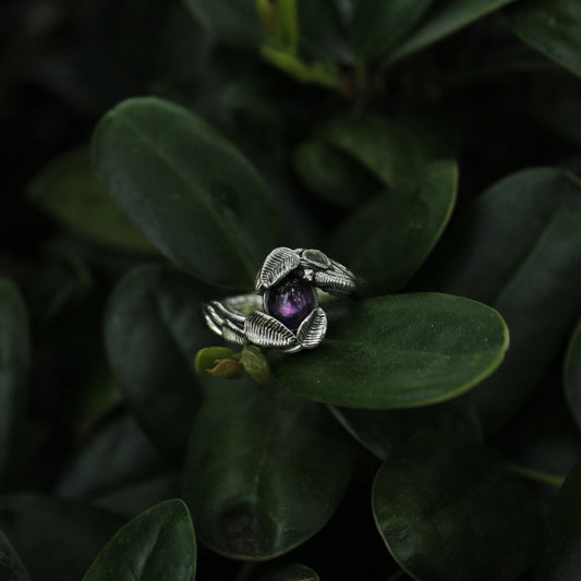 Leafy Trails - Amethyst Snail Ring - JF Fantasy Jewelry