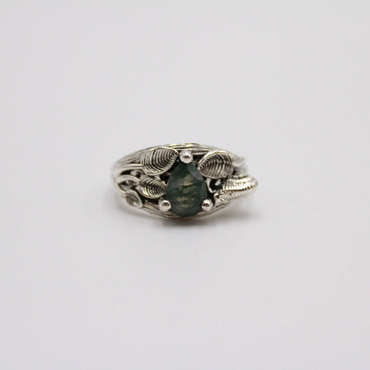 Garden Journey - Moss Agate Leaf Snail Ring - JF Fantasy Jewelry